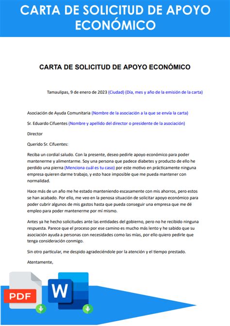 Ejemplos De Cartas De Solicitud De Ayuda Y Apoyo Word