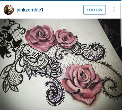 A Pink Rose Tattoo On Someones Left Upper Arm And Lower Arm With Lace