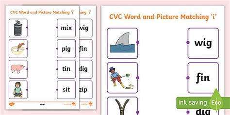 cvc word  picture matching worksheets