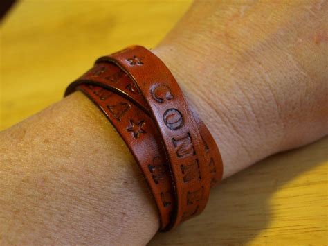 Hand Crafted Mothers Bracelet Hand Stamped Leather Wrap Bracelet By