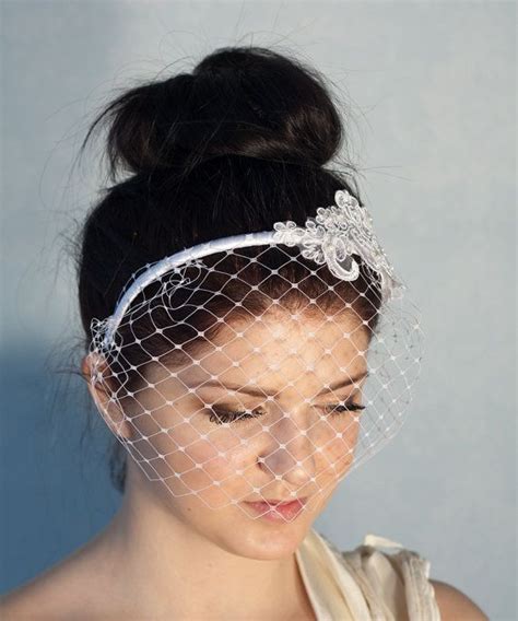 Bridal Bow Headband With Birdcage Veil Bridal By Bechicaccessories