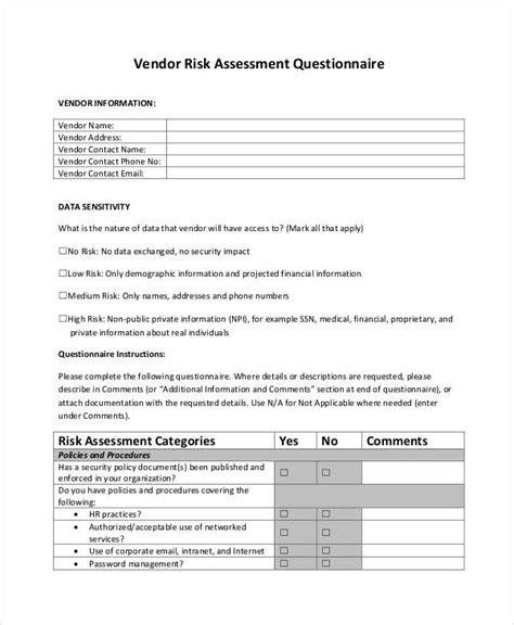 Risk Assessment Questionnaire 9 Examples Format Pdf E