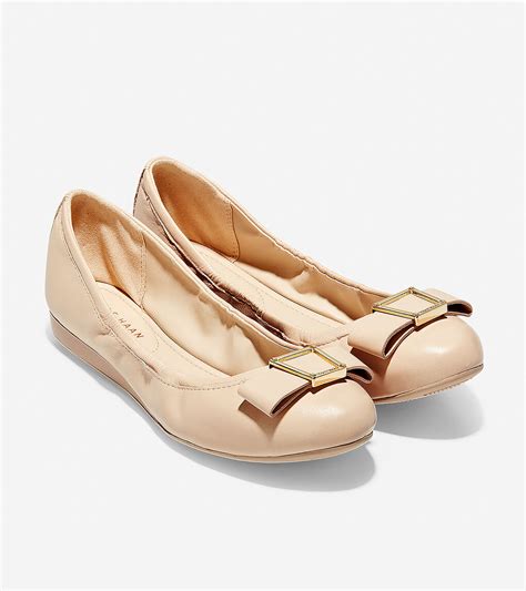 Womens Emory Bow Ballet Flat In Nude Leather Cole Haan