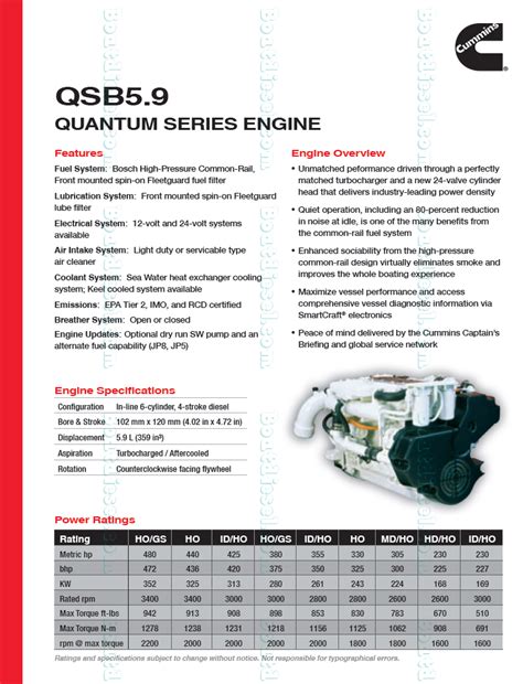 Cummins Qsb 59 Quantum Series Engine Spec Sheet Pg1