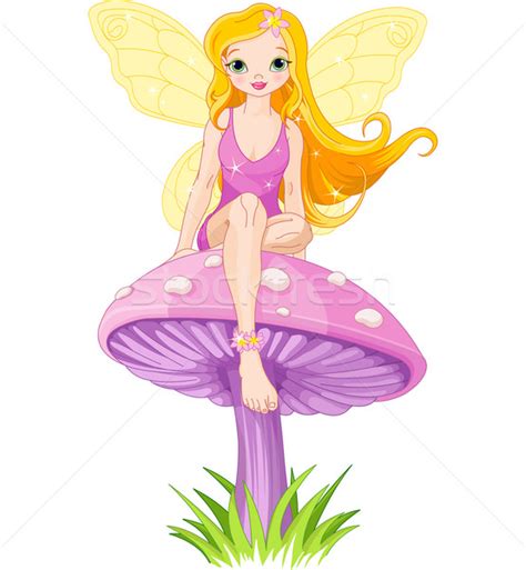 Cute Fairy On The Mushroom Vector Illustration © Dazdraperma 4262569