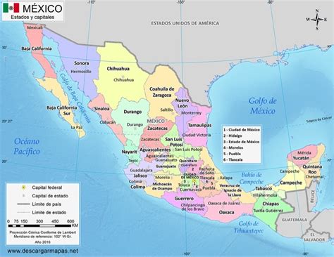 Mapa De La Republica Mexicana Con Nombres A Color Brainlylat