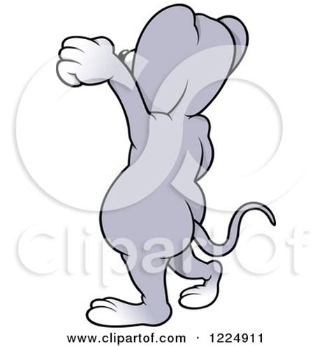 Clipart Of A Rear View Of A Mouse Waving Royalty Free Vector