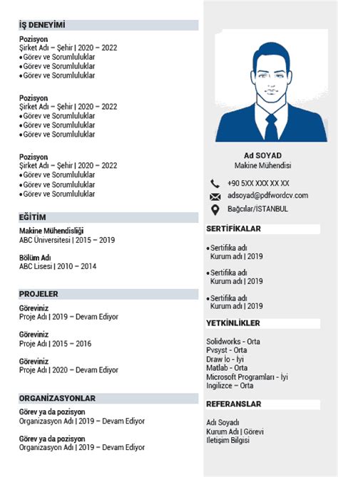 Makine Mühendisi CV PDF Word CV