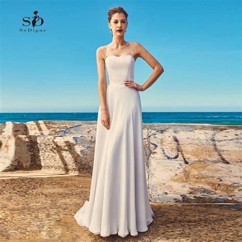 Beach Wedding Dress Spaghetti Straps Dress Sodigne Simple Bridal Gown