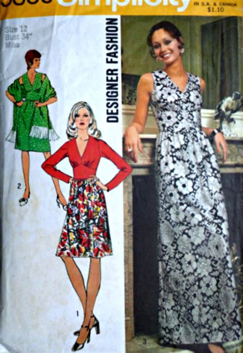 Vintage 70 S Simplicity 5350 Sewing Pattern Misses Dress Maxi Dress And Shawl Designer Fashion
