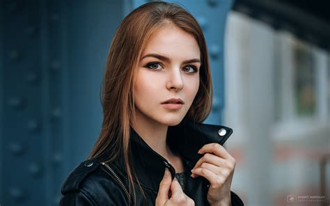 Vasilisa Sarovskaya Brunette Face Model Leather Jackets Women