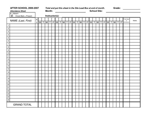 5 Best Images Of Free Printable Attendance Roster Forms School
