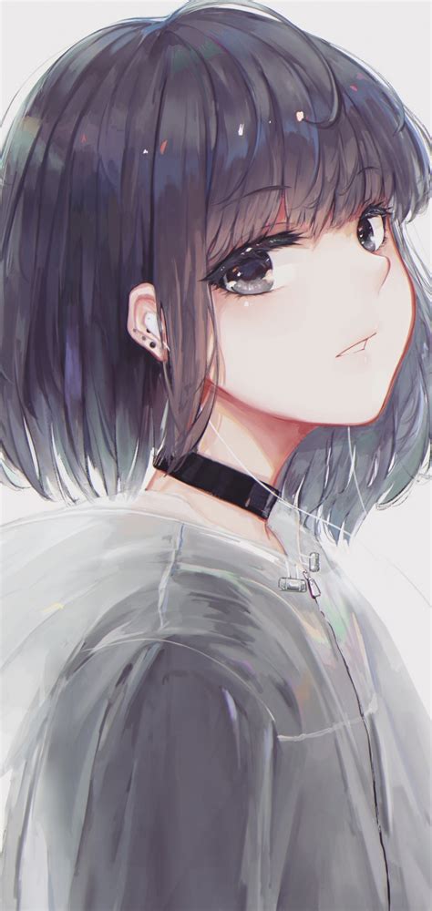 Download 1080x2280 Anime Girl Profile View Choker Short Hair Coat