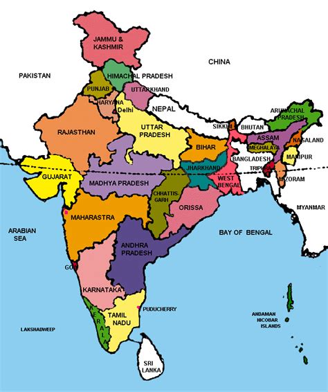 India Colorful Political Map With States Free Image Download