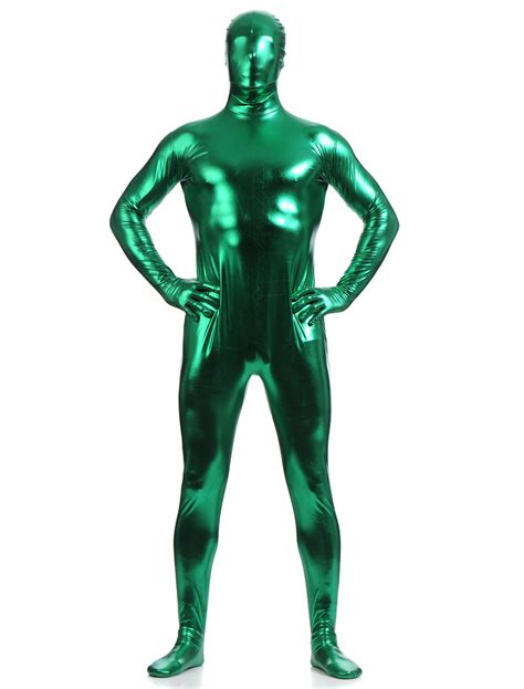 Dark Green Zentai Suit Adults Full Body Shiny Metallic Bodysuit For Men