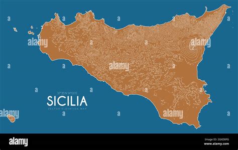 Topographic Map Of Sicilia Italy Vector Detailed Elevation Map Of