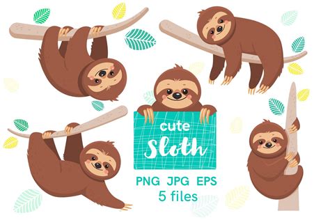 Digital Clip Art With Cute Cartoon Sloths 561078 Illustrations