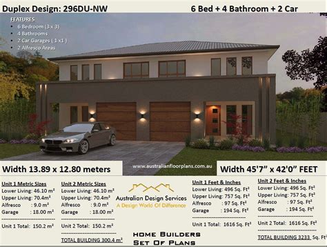 6 Bedroom Modern Duplex Plan House Plan 3233 Sq Foot 300 Etsy