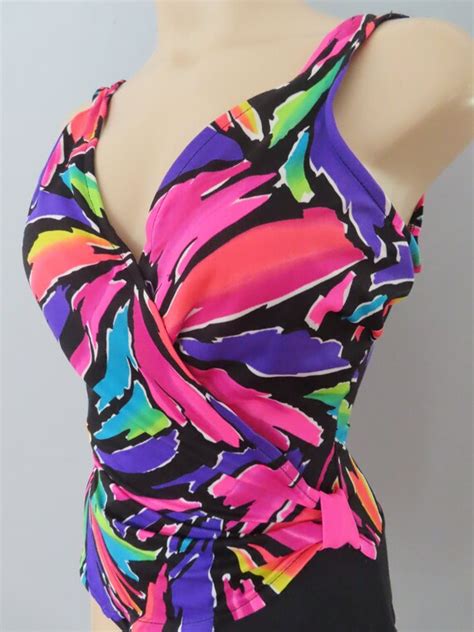 Vintage S Catalina Neon One Piece Maillot Swimsuit Gem