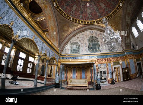 The Ornately Decorated Imperial Throne Room In The Harem Of Topkapi