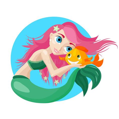 Mermaid Hugging A Fish Vector Cartoon Illustration Stock Vector