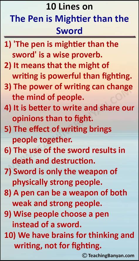 10 Lines On Pen Is Mightier Than The Sword For Students Of Class 1 2