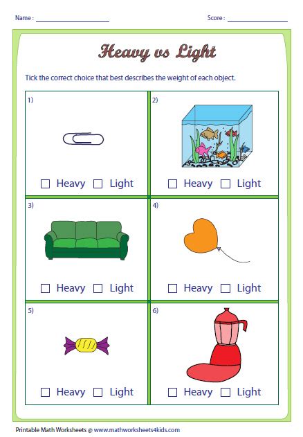 Kindergarten Worksheets Heavy And Light ~ Popsugary