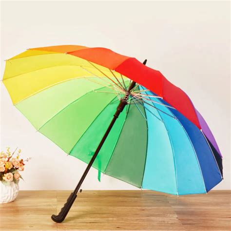 100pcs Fashion Rainbow Umbrella Water Proof Sun Rain 16k Golf Umbrella Women Automatic Long