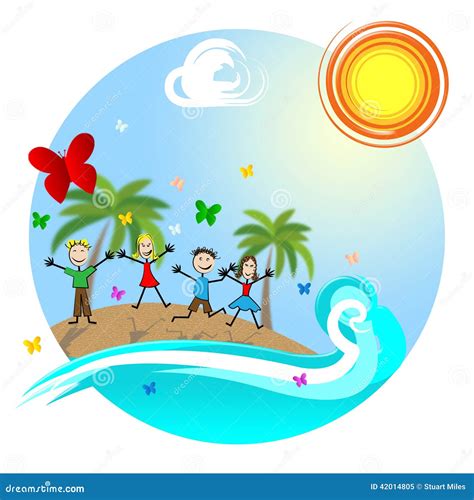 Tropical Island Means Go On Leave And Kids Stock Illustration