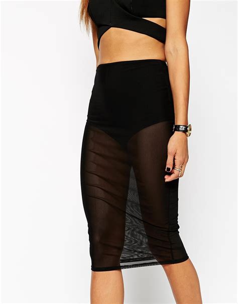 Asos Pencil Skirt In Sheer Mesh With Underwear In Black Lyst