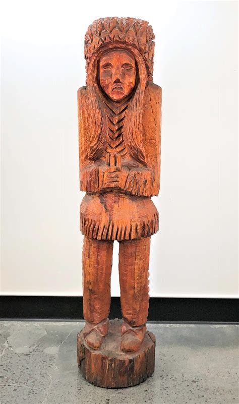 Lot 5ft Hand Carved Wood Cigar Store Indian Statue
