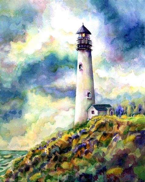 Ann Nicholson Watercolor Yaquina Head Lighthouse Painting I Am Going