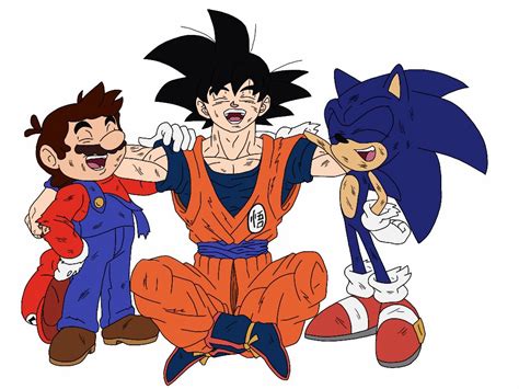 Goku Mario And Sonic Laughing Battle Scratches By Delvallejoel On