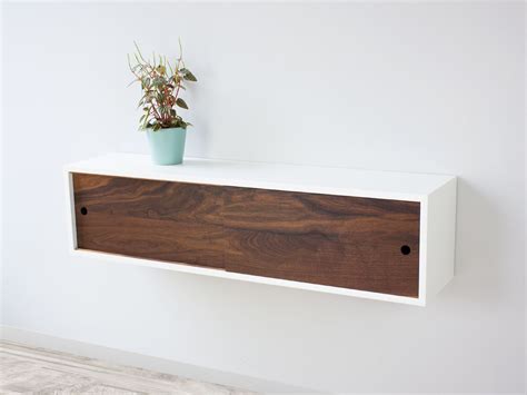 Modern Floating Shelf With Sliding Hardwood Door Floating Etsy