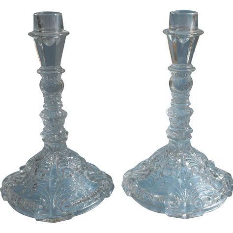 Pressed Glass Candlesticks Vintage Pair From Mercymaude On Ruby Lane