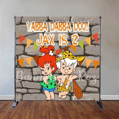 Bamm Bamm And Pebbles Flintstones Backdrop Custom Banner For Etsy Personalized Birthday