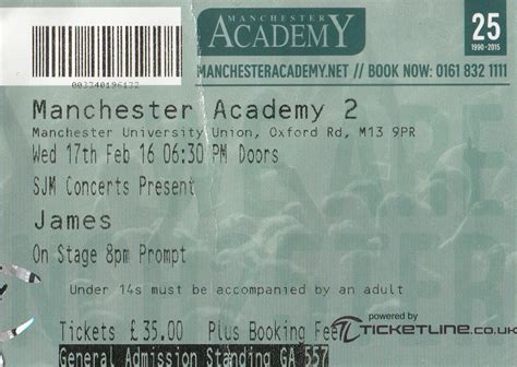One Of The Three 2016 02 17 Manchester Academy 2 Ticket2016 02 17