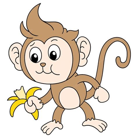 Premium Vector A Cute Monkey Eating A Banana Character Cute Doodle