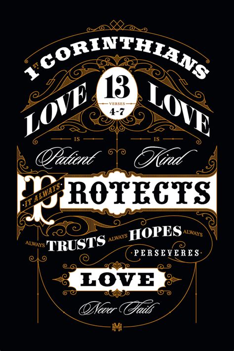It always protects, always trusts, always hopes, always perseveres. 1st Corinthians 13:4-7 art print - Fonts In Use