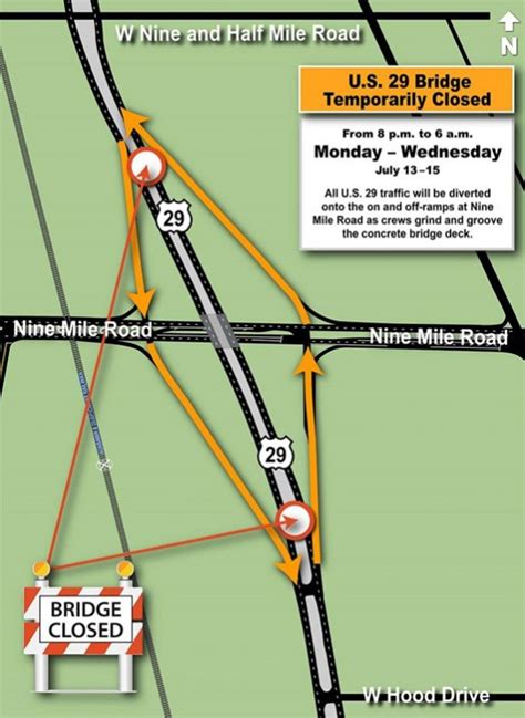 Highway 29 Bridge Over Nine Mile Road To Be Closed Overnights
