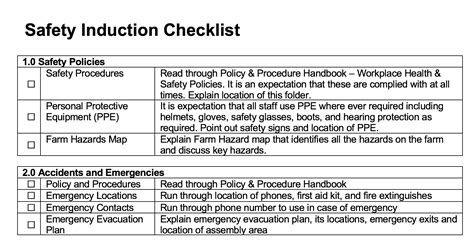 Safety Induction Check List Leanfarm