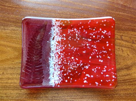 Fused Glass Shades Of Red Small Dish With Embossed Alaskan Sword Fern By Magpieandsquid On Etsy
