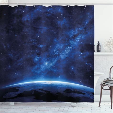 Ambesonne World Shower Curtain, Earth View Cosmic Night, 69"Wx75"L