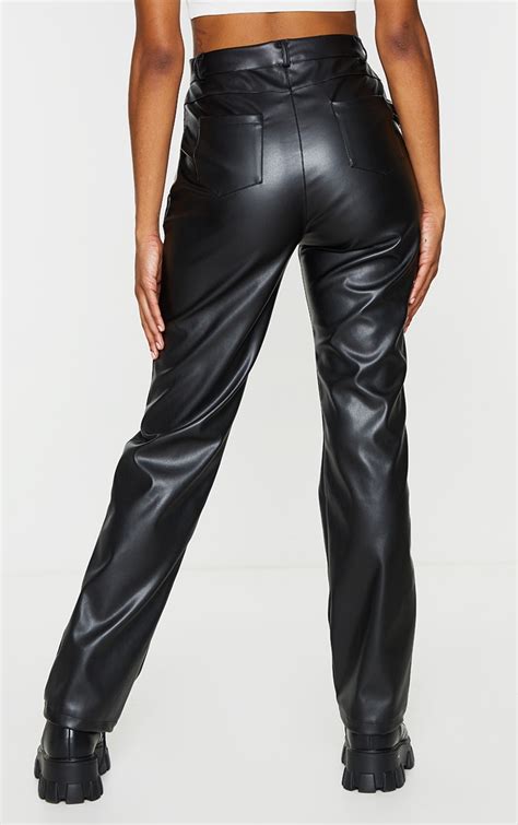 Black Straight Leg Waisted Faux Leather Trousers Prettylittlething