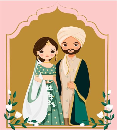 Premium Vector Cute Indian Bride And Groom In Traditional Dress Cartoon