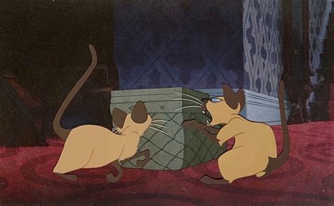 Original Walt Disney Production Animation Cel Of Si And Am Cats From Lady And The Tramp 1955