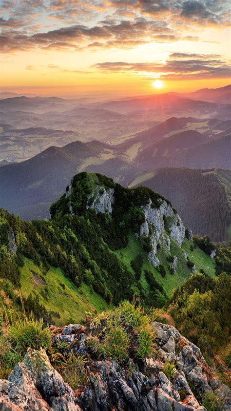 Mountain Valley During Summer Sunrise View From Veľký Choč
