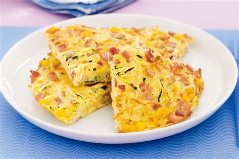 You don't want to overcook the eggs at all. Corn, ham and noodle omelette