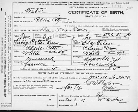 We are open for walk in service for issuance. Browse Birth Certificates Online: 1916 - Utah State ...
