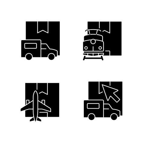 International Shipping Transport Types Black Glyph Icons Set On White